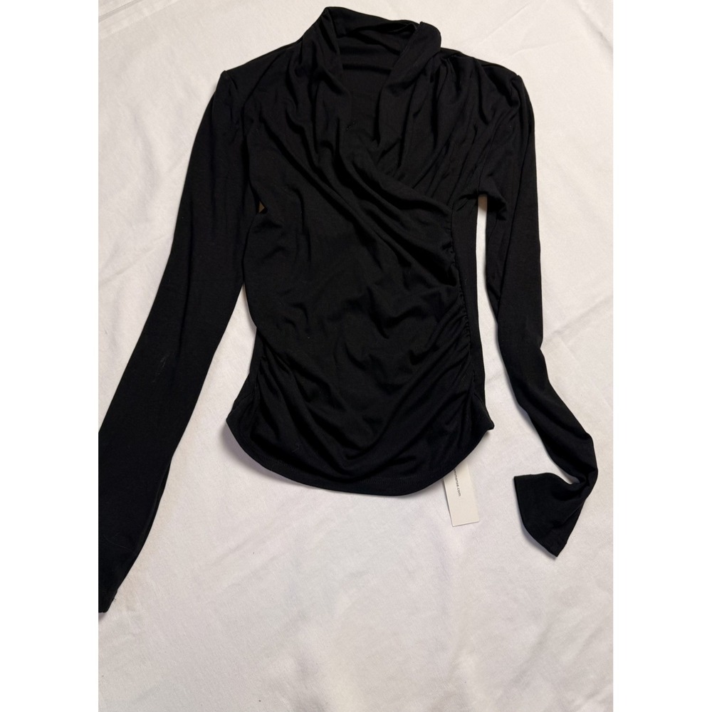 NWT Commense Black Top Size S Long Sleeve plunge Neckline